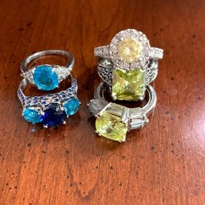 Yellow and blue cocktail ring lot, sizes 5-7